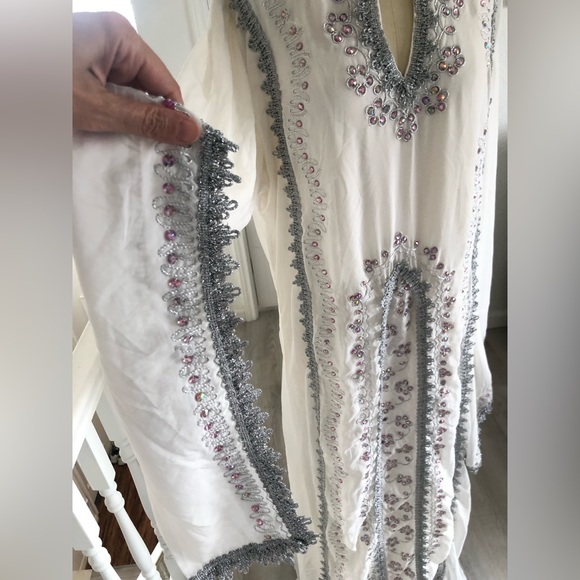 White chiffon long kaftan dress. - Picture 8 of 15